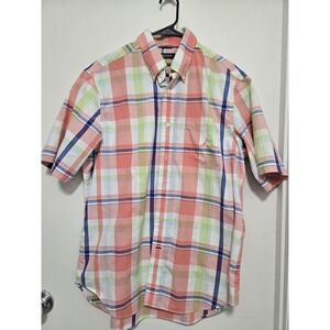 Nautica Mens Short Sleeve Shirt Classic Fit Collar Button Up Pocket Plaid Size L